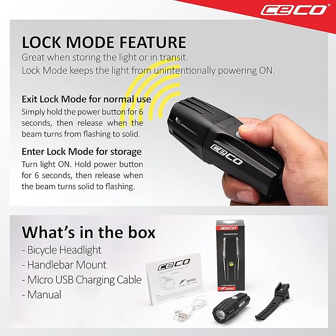 CECO-USA: 1,200 Lumen USB Rechargeable Bike Light – Tough & Durable IP67 Waterproof & FL-1 Impact Resistant– Super Bright Model F1200 Bicycle Headlight – For Commuters, Road Cyclists & Mountain Bikers