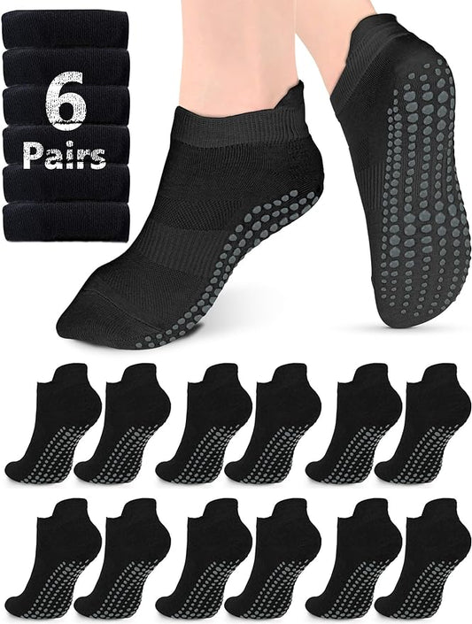 AURUZA Grip Socks for Women Men Pilates Grip Socks Non Slip Yoga Sock with Grips for Barre Barefoot Hospital Grippy Sock