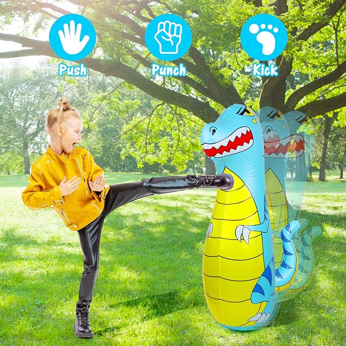 Punching Bag for Kids 47" Inflatable Dinosaur Bop Bag with Thicker Material Instant Bounce Back with Boxing Gloves Karate Kickboxing Taekwondo Kids Gift for Age 3-9 Girls & Boys