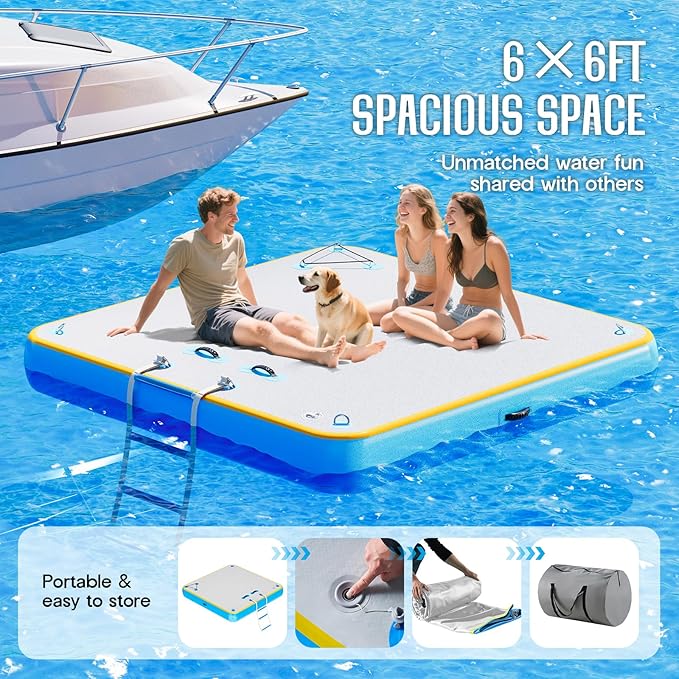 Specraft Inflatable Floating Dock, Non-Slip Air Dock Platform loating Island Raft with Rope Ladder for Pool Lake Beach Ocean