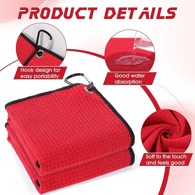 Batiyeer Golf Towels Bulk for Bags 16'' x 16'' Microfiber Waffle Pattern Golf Towel with Clipfor Mini Tournament, Club, Yoga, Fitness