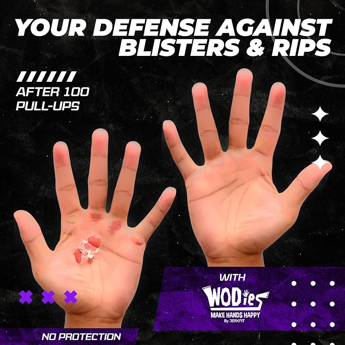 JerkFit WODies Gymnastics & Weightlifting Grips with Wrist Wraps – 3 Hole Versatile Gym Gloves for Pull Ups, Gym Training & Cross Training – Hand Grips Palm Protector for Men & Women