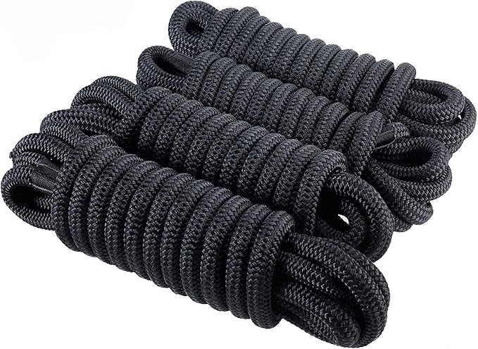 Amarine Made Dock Line, Double Braided Nylon Dock Lines 4840 lbs Breaking Strength (L: 20 ft. D:1/2 inch Eyelet: 12 inch) 2 Pack of Marine Mooring Rope Boat Dock Lines Working Load Limit:968 lbs