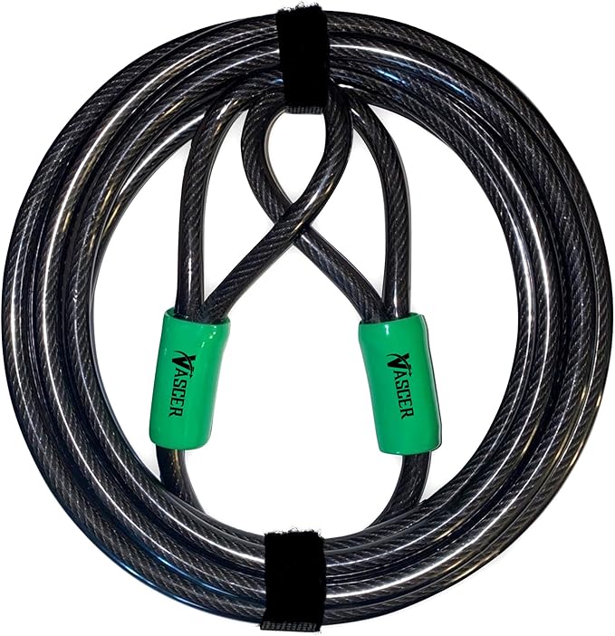 Heavy Duty Security Cable with Loops - 30 Feet (3/8") Bike Cable Lock Cut Resistant with Braided Steel and Vinyl Coating -Security Chain Lock for Bicycle, Boat, Ladder, Gate, Mower & Equipment
