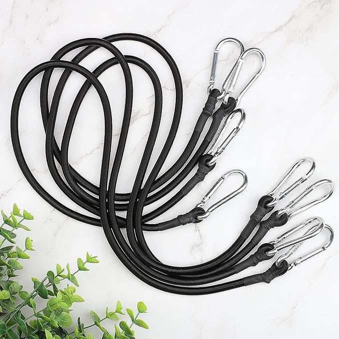 ZHOUBIN 36 Inch Black Bungee Cords with Carabiner Hooks, 4Pcs