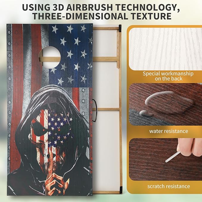 Cornhole Set, Corn Holes Outdoor Game, Regulation 2X4 Cornhole Boards, Portable Cornhole Set, Classic American Flag Cornhole Set Includes 2 Boards, 8 Cornhole Beans Bags & Carry Case