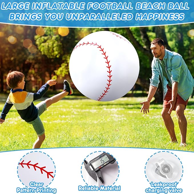 Lewtemi Giant Inflatable Sports Balls Large Inflatable Beach Ball Baseballs Soccer Rainbow Basketball Football for Sport Birthday Party Favor (3 Pcs,Soccer, Baseball, Volleyball,27 Inch)