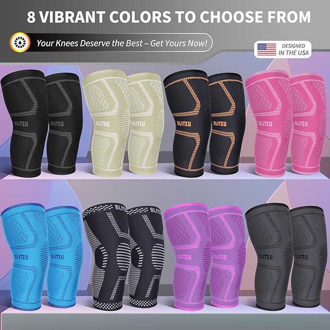 Knee Brace for Women & Men, 2 Pack Compression Knee Brace, Knee Support Sleeve for Pain Relief, Running, Workout, Sports, Knee Braces for ACL, Meniscus Tear, Arthritis and Injury Recovery Blue S