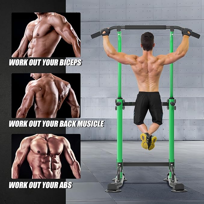 soges Power Tower Pull Up Bar Station, Free Standing Pull Up Rack Dip Station for Home Gym, Height Adjustable Home Strength Training Fitness Workout Equipment