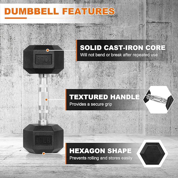 Rubber Encased Hex Dumbbell Set Contoured Handle for Muscle Toning, Strength Building & Full Body Workout, 60LB, 100LB and 150LB Set