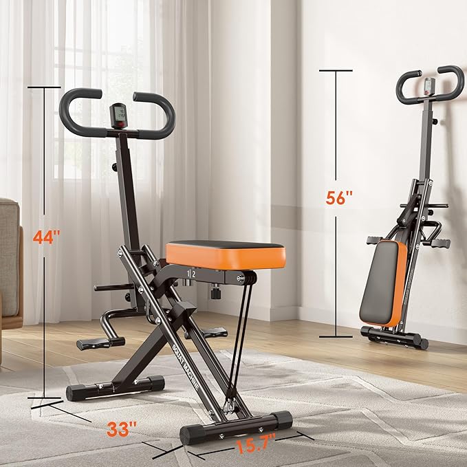 SogesHome Squat Machine Rowing Machines for Home Foldable, Fitness Rowing Machine Row and Ride Squat Machine with Adjustable 2 Resistance Bands for Workout Exercise, 330 lbs Weight Capacity