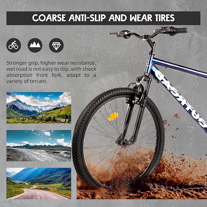 26-inch Mountain Bike, Iron Frame, 7/21-Speed Front and Rear V-Brakes MTB with Lock-Out Suspension Fork for Men and Women Black