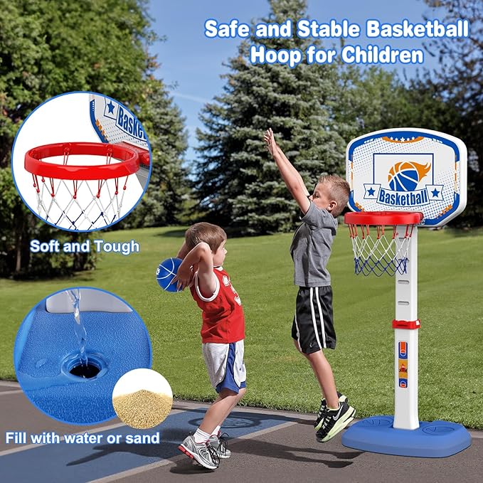 M SANMERSEN Toddler Basketball Hoop Indoor, Mini Height Adjustable Kids Basketball Hoop with 6 Balls, Outdoor Basketball Pool Games Toys Gifts for Baby Boys Girls Ages 1-3 2-4 4-8 Birthday Gifts