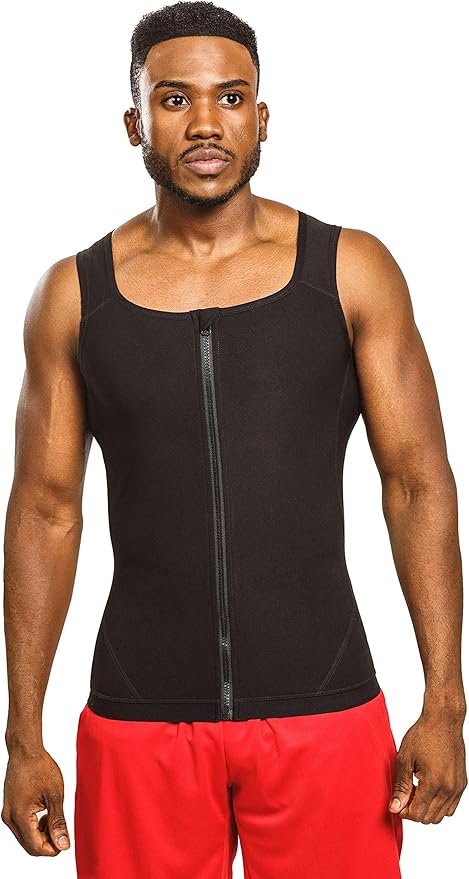 Sweat Shaper Men's Sauna Shirt Zip Tank for Gym, Exercise Sauna Suit
