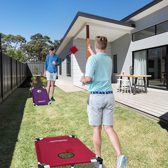 Portable Cornhole Set PVC Framed Corn Holes Outdoor Game Set with 2 Cornhole Boards, 8 Cornhole Bean Bags and Carrying Case, Camping Games Indoor Outdoor for Kids and Adults, Travel Camping Accessory