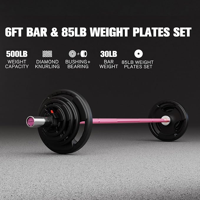RitFit Barbell Weight Set - 4/6FT Olympic Barbell with Weight Plates (55-275LB Total) - Weightlifting Equipment for Squats, Curls, Deadlifts, Presses, Hip Thrusts