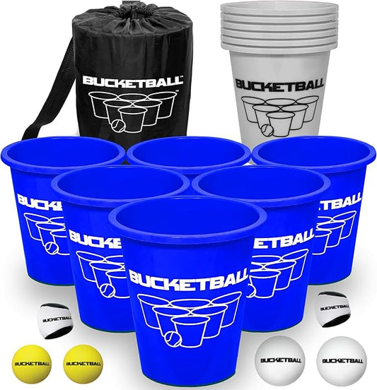 BucketBall | Team Color Edition | Combo Pack (Navy Blue/Silver): Original Yard Pong Game: Best Camping, Beach, Lawn, Outdoor, Family, Adult, Tailgate, Jumbo, Giant Game
