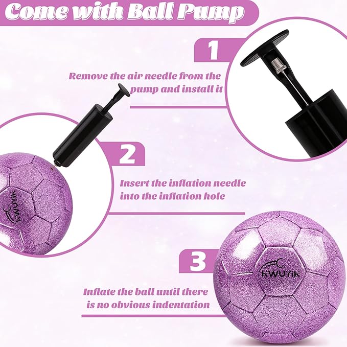 Size 3 4 5 Glitter Pink Gold Purple Soccer Ball Set with Pump Toddler Soccer Ball for Kids Aged 3-6 6-8 8-12 Outdoor Training Ball Youth Practice for Teens Children Boys Girls