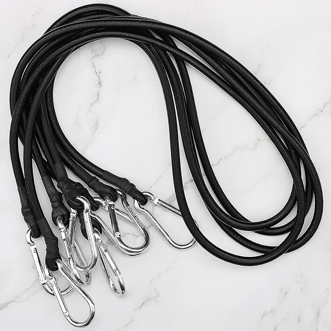 ZHOUBIN 48 Inch Black Bungee Cords with Carabiner Hooks, 4Pcs