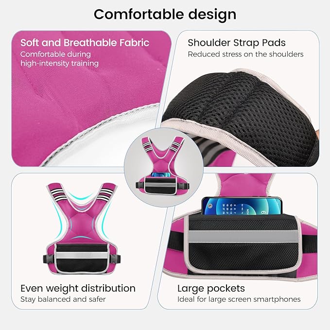 Adjustable Weighted Vest Woman 4-10lb/12-18lb/20-32lb Weighted Vest Men with 6 Ironsand Weights, Shoulder Pads and Large Pocket for Walking Running Crossfit Strength Training