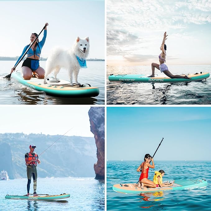 NACATIN Inflatable Stand Up Paddle Board with Kayak Seat,10'6"Upgrade Version Blow Up Paddle Boards for Adults with Premium SUP Accessories&Backpack,Adjustable Paddle,Camera Mount,Fins,Hand Pump