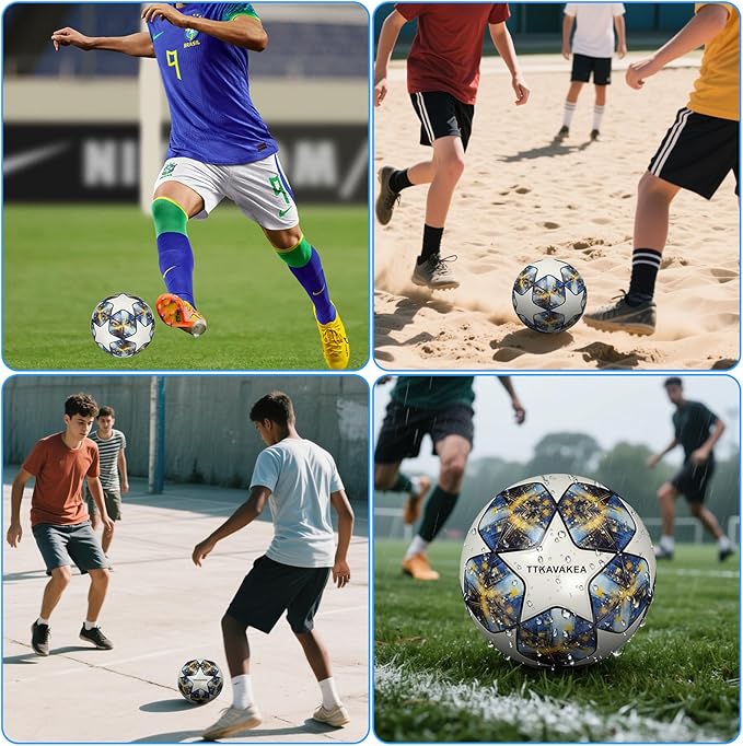 Soccer Ball Size 5,Waterproof PU Leather,Official Match Ball
