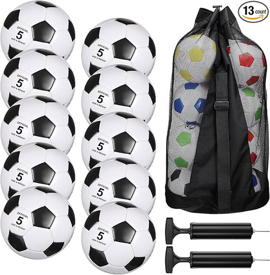 Libima 13 Pcs Soccer Ball Bulk 10 Pcs Official Soccer Ball with 2 Pump and Carry Bag Indoor Outdoor Training Game Sport Gift for Youth Adult Back to School