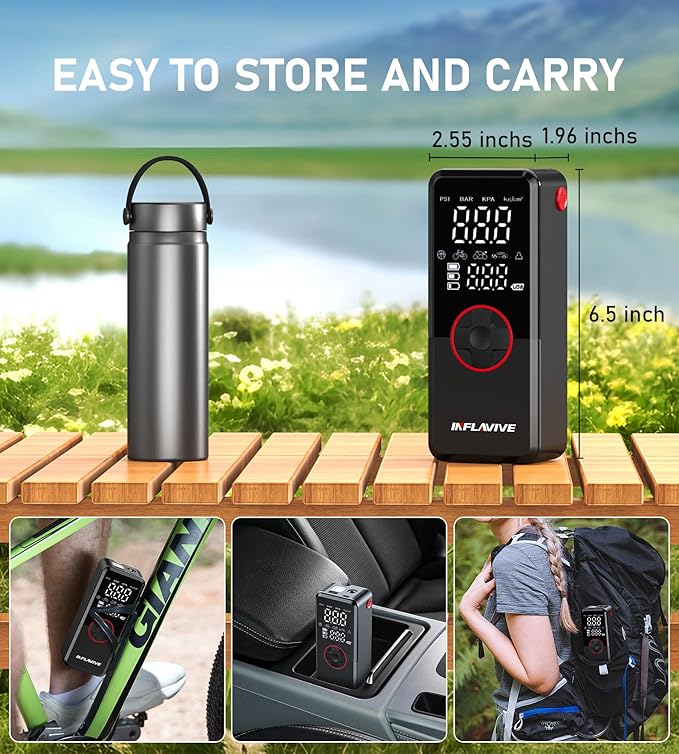 Tire Inflator Portable Air Compressor, Cordless Electric Bike Pump 150PSI Fast Inflation with LED Light, Pressure Gauge, and Deflation Mode, Portable Air Pump for Car Bike Motorcycle Ball