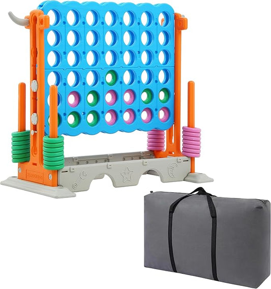 SDADI Height Adjustable 3-in-1 Giant 4 in a Row Connect Game, Jumbo 4-to-Score Game with Golf Game and Ring Toss Set, Indoor Outdoor Yard Game Party Game for Kids Adults and Family, Orange