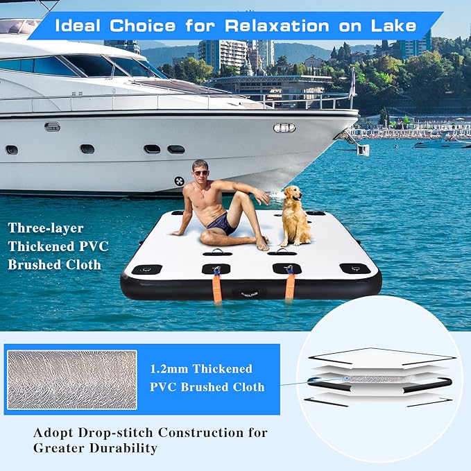Inflatable Floating Dock, Swim Platform Floating Island Raft, Large Air Mat Inflatable Water Pad with None-Slip Surface for Lake Pool Beach Ocean