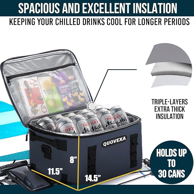 Paddle Board Cooler Bag, Sup Cooler, Coolers Deck Bag with 4 Pockets, Kayak Cooler Fits 30 Cans, Deck Coolers Bag for Paddleboard, Paddle Board Accessories with Phone Pouch