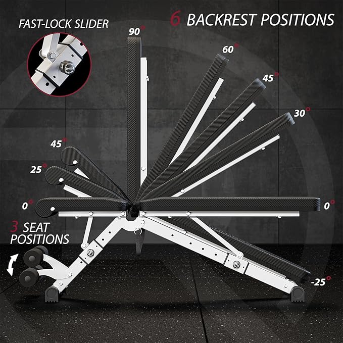 Adjustable/Foldable Workout Exercise Bench for Home Gym, Weightlifting and Strength Training - 6x4x2 Positions- 700 Pounds Load