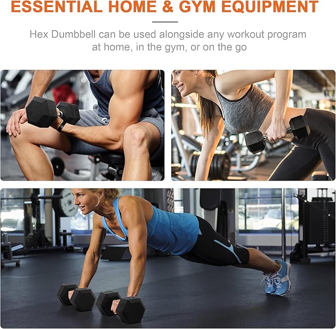 Rubber Encased Hex Dumbbell Set Contoured Handle for Muscle Toning, Strength Building & Full Body Workout, 60LB, 100LB and 150LB Set