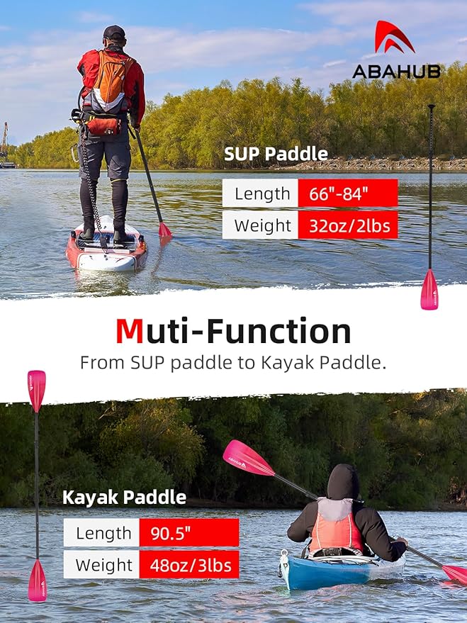 Abahub SUP Paddle - 3 Piece Adjustable Paddles - Lightweight Stand-up Paddle Oars for Paddleboard, Adjustable Aluminum Alloy Shaft 68" - 84", Black/Blue/Green/Orange/Red/Yellow Plastic Nylon Blade