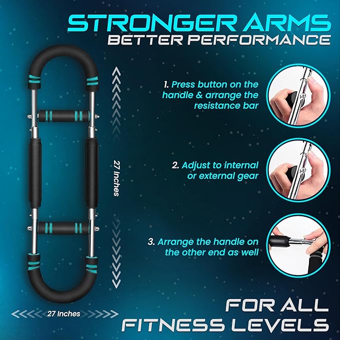 Twister Arm Trainer, Adjustable Twister Arm & Chest Exercise Equipment for Men & Women with 3 Resistance Levels (40-100lb), Detachable Power Twister, Home Gym Workout Trainer, Anti Slip Handle & A Bag