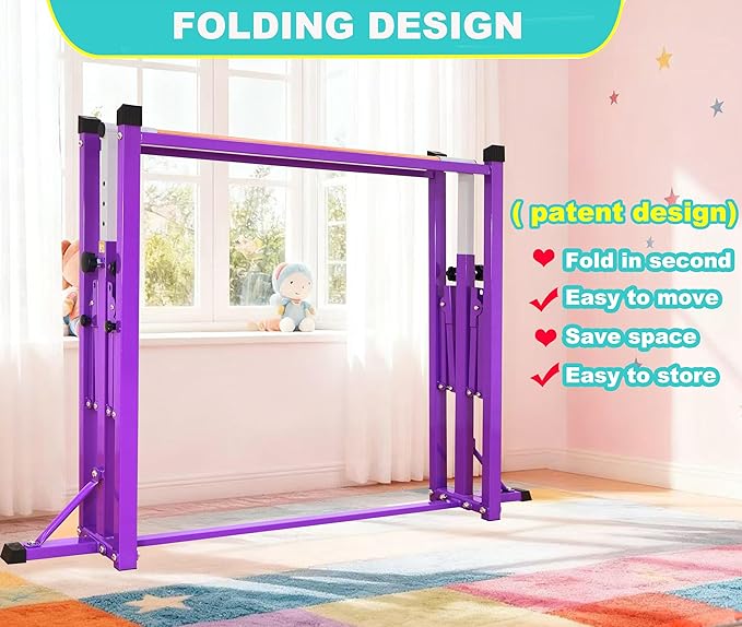 MARFULA Gymnastic Bar for Kid and Teenage Ages 3-25, 5 FT / 8 FT Base Length, 4 FT Width 5 FT Height, Gymnastic Kip Bar Horizontal Bar for Gymnast, Gymnastic Training Equipment for Home and Club Use