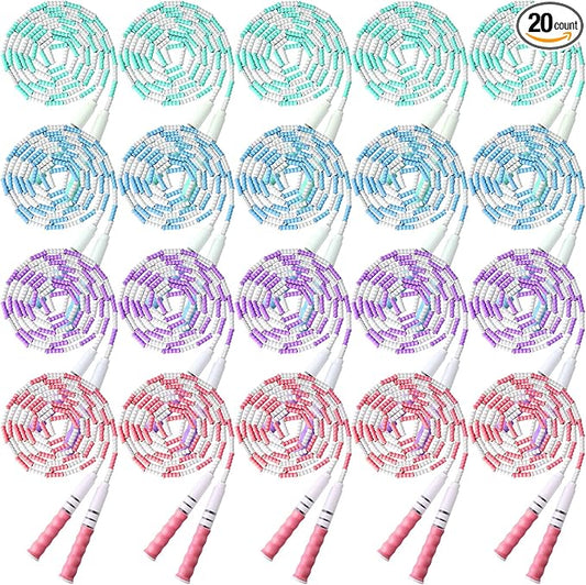 Yunsailing 20 Pack Jump Ropes for Adults Kids, 9.2 Feet Adjustable Length Free Segmented Skipping Rope Bulk Soft Beaded Jumping Ropes for Women Men Exercise Training Workout Weight Loss