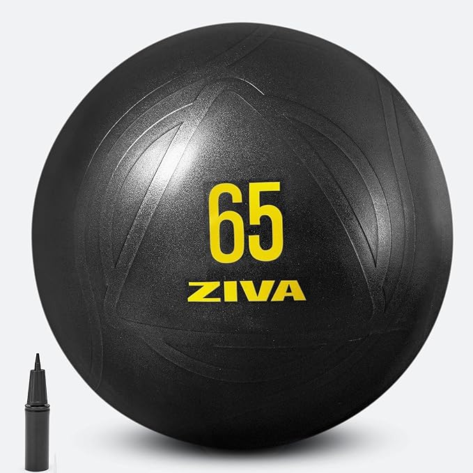 Ziva Anti Burst Core Fitness Exercise Ball - Professional Grade Slip Resistant Yoga Ball for Stability Balance - Includes Hand-Pump - Multiple Sizes Colors, 55-75cm