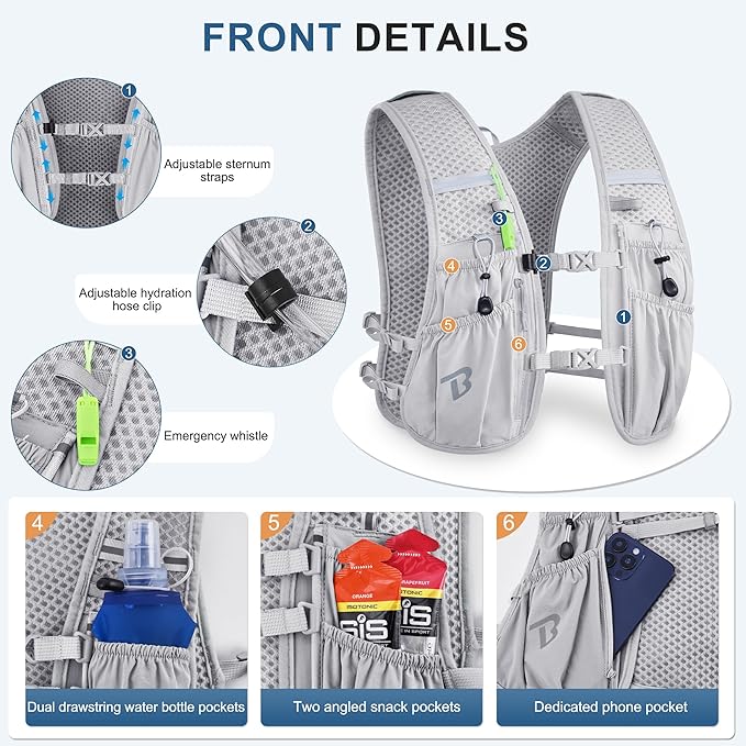 Running Vest Hydration Backpack for Men Women, 5L Lightweight Running Backpack Hydration Pack for Marathon, Trail, Cycling, Hiking, Jogging