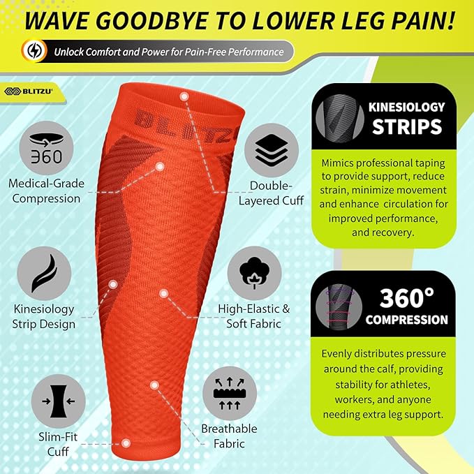 BLITZU Calf Compression Sleeve for Men & Women Footless Compression Socks Support Runners Leg Sleeve Shin Splints Pain Relief