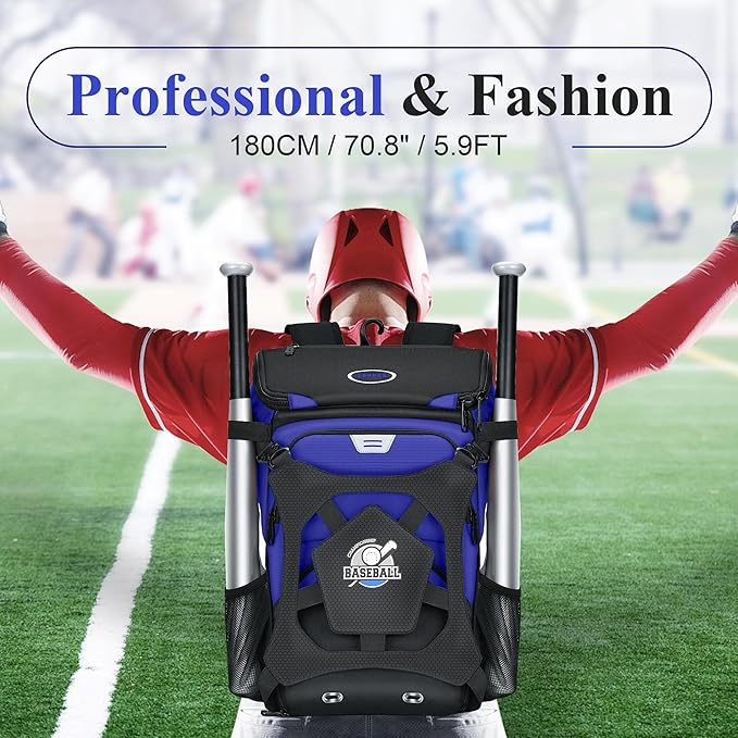 Baseball Backpack for Adult and Youth, Large Capacity Lightweight Softball Bag With Shoe Compartment and Fence Hook for TBall Bat & Equipment, Waterproof for Helmet, Gloves