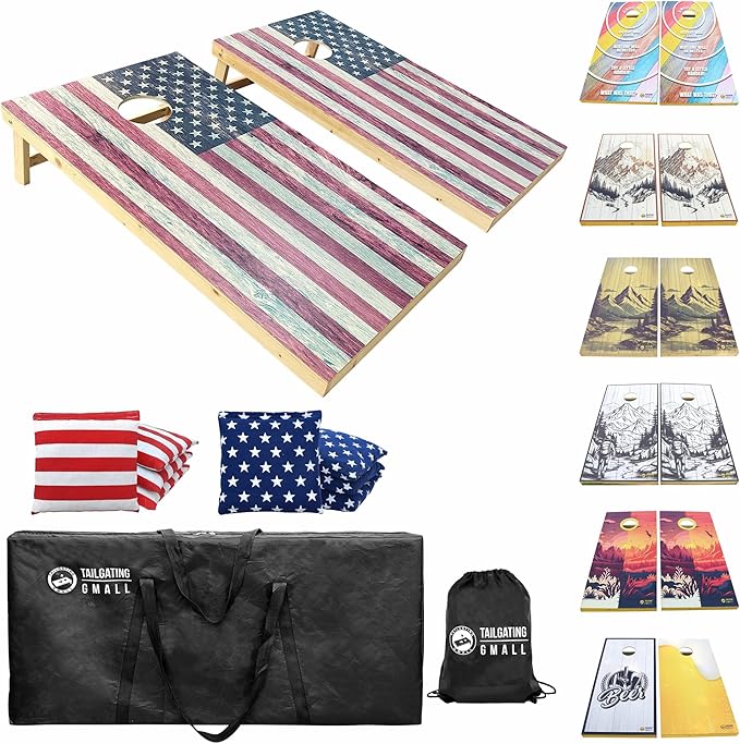 Cornhole Board Set 4FTx2FT Solid Wood Regulation Size Cornhole Set Includes 8 Cornhole Bags for Adults