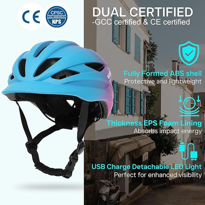 Bike Helmet Adult Urban:Bicycle Helmet for Men Women with USB Charge Detachable Taillight Helmets for Commuter Cycling Scooters