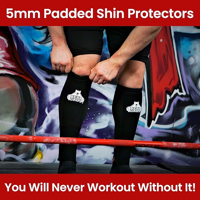 Bear Grips Deadlift Shin Guards - Breathable Gym Equipment Rope Climbing Shin Guard for Men and Women - Injury Prevention Calf Support Shin Guard Sleeves for Ultimate Shin Protection