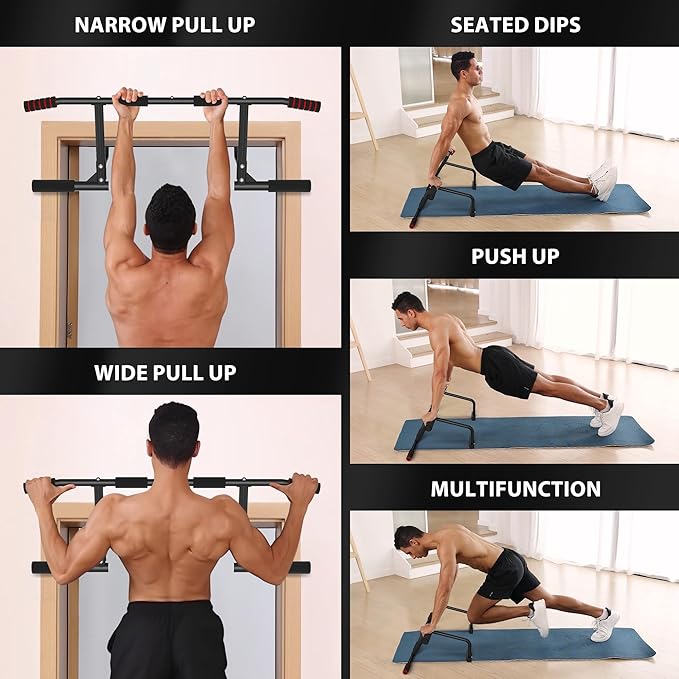 ONETWOFIT Pull Up Bar for Doorway, 440 lbs Heavy Duty Upper Body Fitness Workout Bar for Home Gym Exercise, Multi-Grip Strength Wall Mounted Door Frame Chin-Up Bar for Almost All Doors