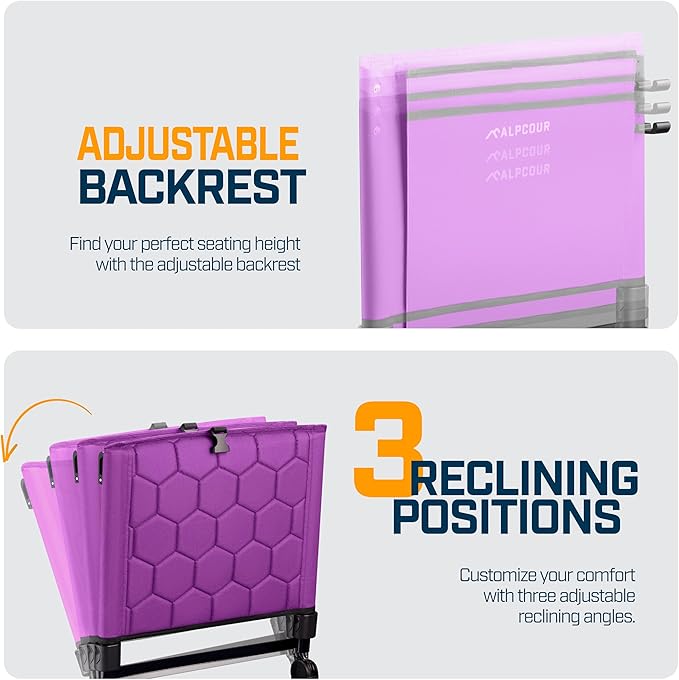 Extra Wide Folding Reclining Stadium Seat with Back Suppot for Bleachers, Bleacher Hooks, Thick Cushion, Cup Holder, Storage Pockets – Portable Chair for Kayak, Canoe, Paddle Board, Concerts, & Sports