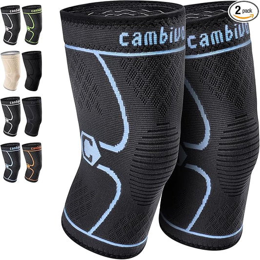 CAMBIVO 2 Pack Knee Brace, Knee Compression Sleeve for Men and Women, Knee Support for Running, Workout, Gym, Hiking, Sports (Blue,X-Large)