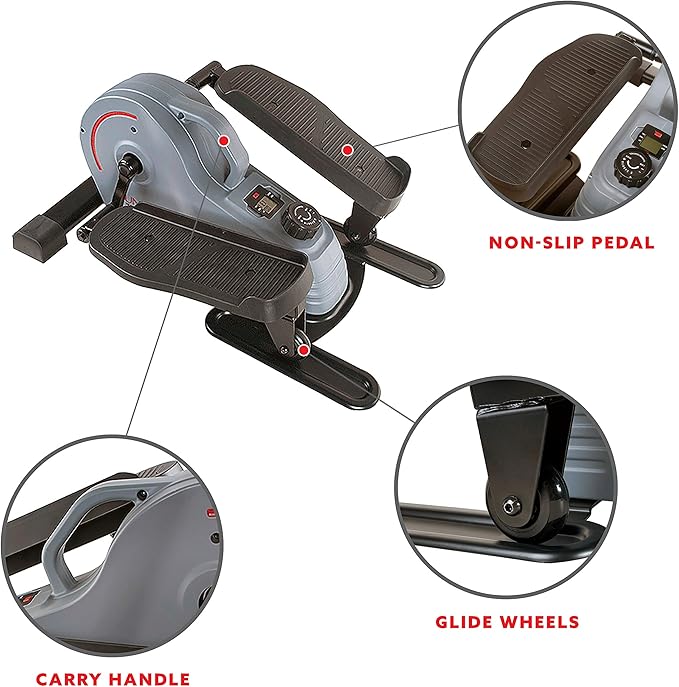 Sunny Health & Fitness 2-in-1 Sit/Stand Mini Elliptical Machine, Portable Under Desk Peddler Exerciser for Senior Home Workout, Optional Free Sunnyfit App Bluetooth Link, Handlebars or Resistance Band