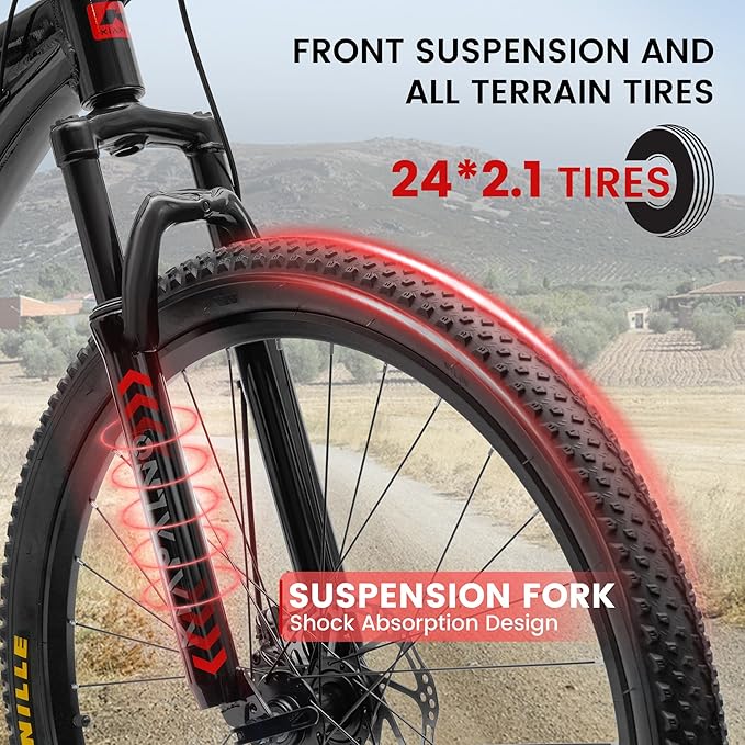 Mountain Bike 24 26 Inch, 21 Speeds Aluminum Frame/High-Carbon Steel Frame, Front Suspension Boys Girls Sport Bike, Adult Teens Bicycle for City Commuters, Summer Ride and Short Trip Camping