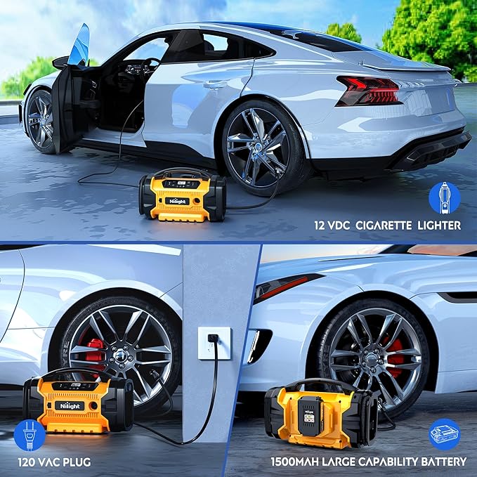 Nilight Portable Air Compressor Tire Inflator 3 Power Sources Pump 160PSI Dual Powerful Motors Fast Inflate Auto Shutoff for Cars & Inflatables Inflation/Deflation